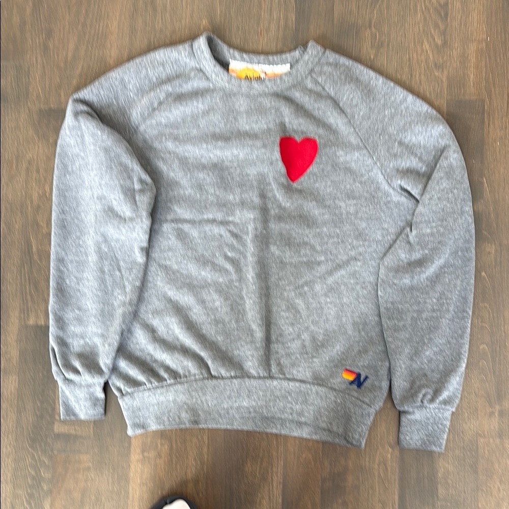 Aviator Nation Gray and Red Crewneck with Heart Accent